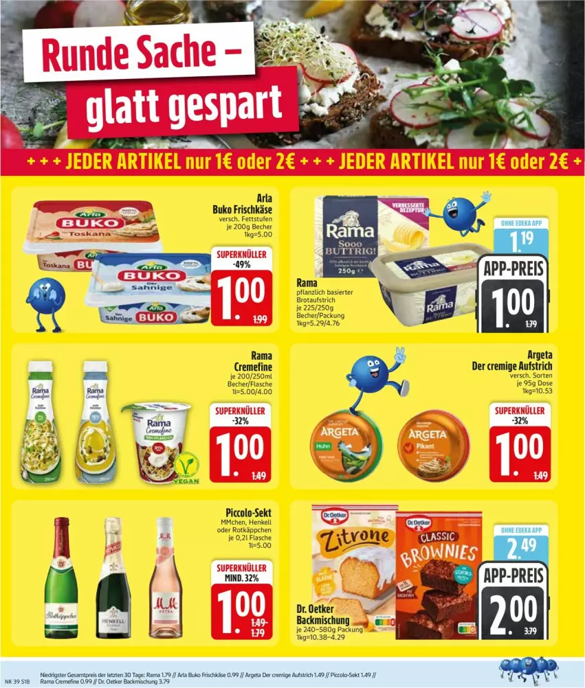 Aktueller Prospekt Edeka - Prospekte - von 22.09 bis 27.09.2025 - strona 20 - produkty: arla, arla buko, aufstrich, backmischung, Becher, brot, brotaufstrich, Buko, creme, deka, Dr. Oetker, flasche, frischkäse, henkel, henkell, Käse, rama, rama cremefine, rotkäppchen, sekt