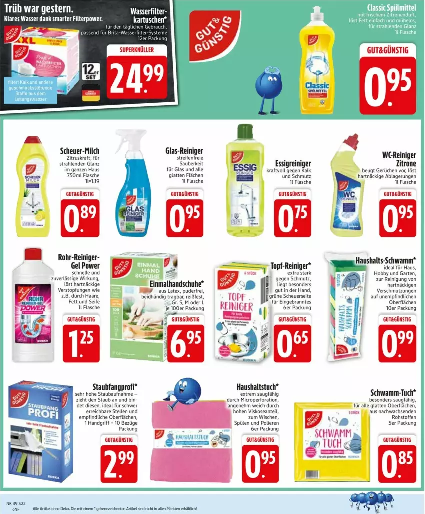 Aktueller Prospekt Edeka - Prospekte - von 22.09 bis 27.09.2025 - strona 24 - produkty: Bau, brita, elle, essig, flasche, Garten, handschuhe, Heu, Hobby, kraft, latte, milch, Mode, Rauch, reifen, reiniger, Reinigung, schuhe, schwamm, Seife, Spülen, Ti, topf, tuc, wasser, wasserfilter