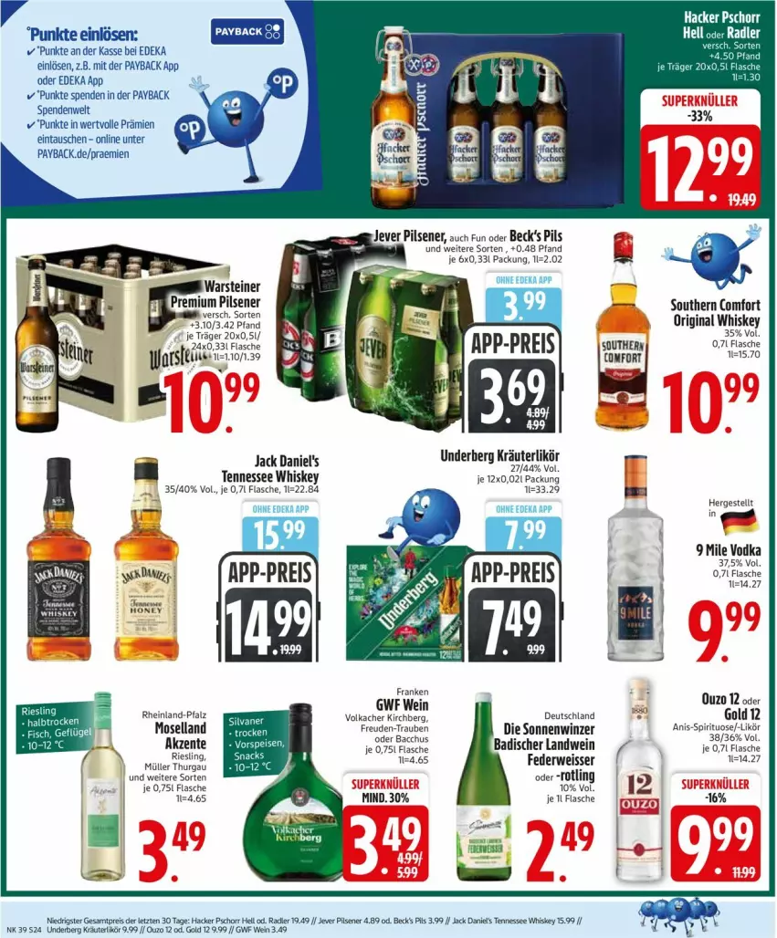 Aktueller Prospekt Edeka - Prospekte - von 22.09 bis 27.09.2025 - strona 26 - produkty: Bad, becks, deka, eis, elle, ente, flasche, gin, hacker pschorr, jack daniel, jack daniel's, jack daniels, jever, jever pilsener, kräuter, kräuterlikör, likör, moselland, Müller, ouzo, ouzo 12, payback, pils, pilsener, premium pils, radler, reis, rwe, Southern Comfort, steiner, tennessee whiskey, trauben, underberg, vodka, vorspeise, warsteiner, wein, whiskey, ZTE