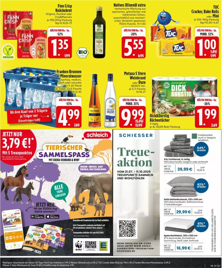 Aktueller Prospekt Edeka - Prospekte - von 22.09 bis 27.09.2025 - strona 29 - produkty: Bau, baumwolle, bett, bettwäsche, brot, chia, cracker, deka, elle, flasche, gin, knäckebrot, meersalz, Metaxa, natives olivenöl, olive, oliven, olivenöl, olivenöl extra, ouzo, salz, spannbettlaken, teller, Ti, Tiere, tuc, tücher, wein, weinbrand, wolle