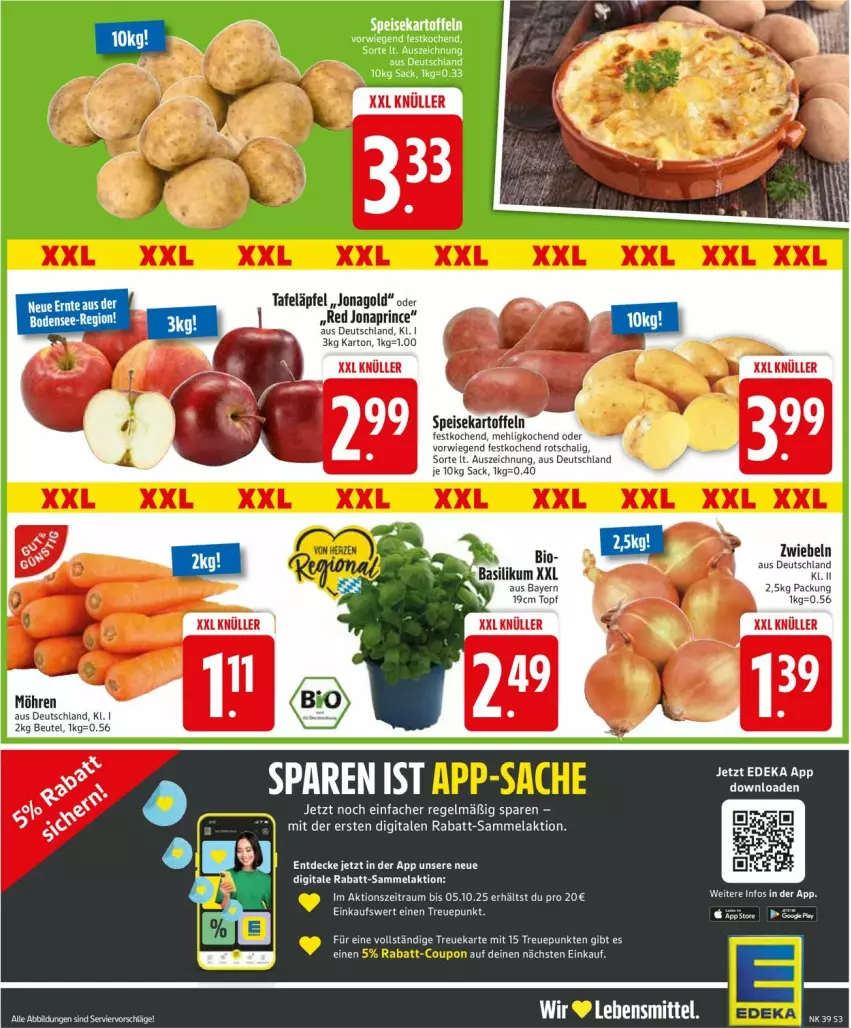 Aktueller Prospekt Edeka - Prospekte - von 22.09 bis 27.09.2025 - strona 5 - produkty: beutel, decke, deka, eis, kartoffel, kartoffeln, mehl, möhren, sac, Schal, speisekartoffeln, tafeläpfel, Ti, topf, zwiebel, zwiebeln