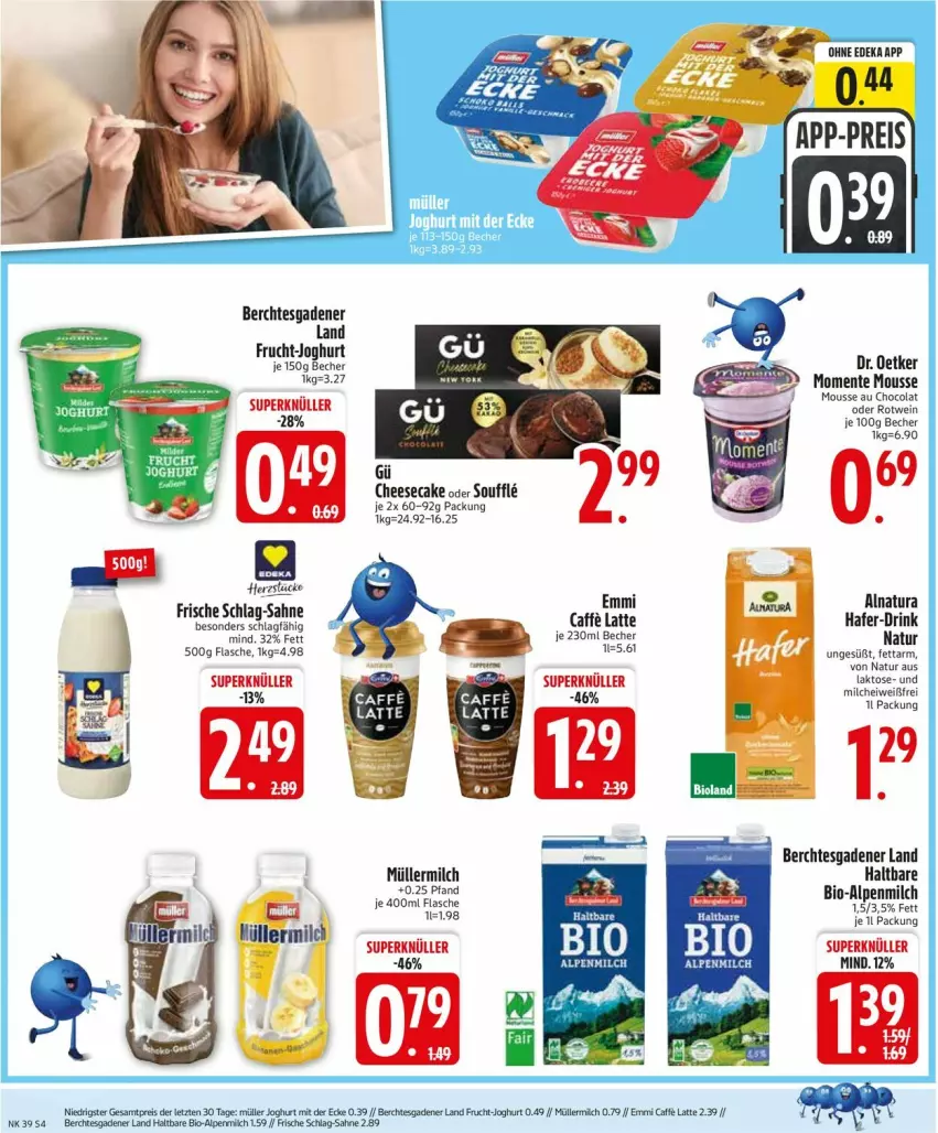 Aktueller Prospekt Edeka - Prospekte - von 22.09 bis 27.09.2025 - strona 6 - produkty: alpenmilch, Becher, bio, caffe, cheesecake, cola, Dr. Oetker, drink, eis, emmi, ente, frucht, hafer, joghur, joghurt, joghurt mit der ecke, latte, milch, mousse, Mousse au Chocolat, Müller, müllermilch, natur, natura, reis, rotwein, sahne, wein, ZTE