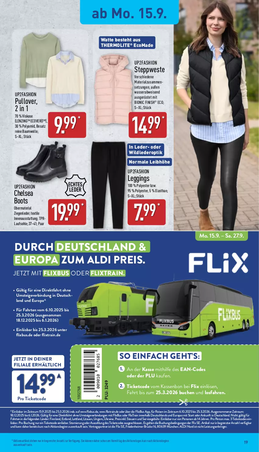 Aktueller Prospekt Aldi Nord - Von Montag - von 15.09 bis 20.09.2025 - strona 19 - produkty: aldi, Bau, baumwolle, bio, buch, ecovero, eimer, eis, Finish, gin, leggings, lenzing, LG, Pullover, reine baumwolle, reis, Ria, ring, Ti, up2fashion, wasser, Weste, Wild, wolle, ZTE