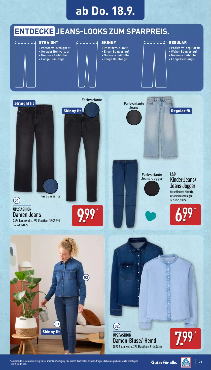 Aktueller Prospekt Aldi Nord - Von Montag - von 15.09 bis 20.09.2025 - strona 21 - produkty: Bau, baumwolle, bluse, damen-bluse, decke, eis, gin, hemd, jeans, Kinder, reis, Ria, Ti, up2fashion, wolle, ZTE