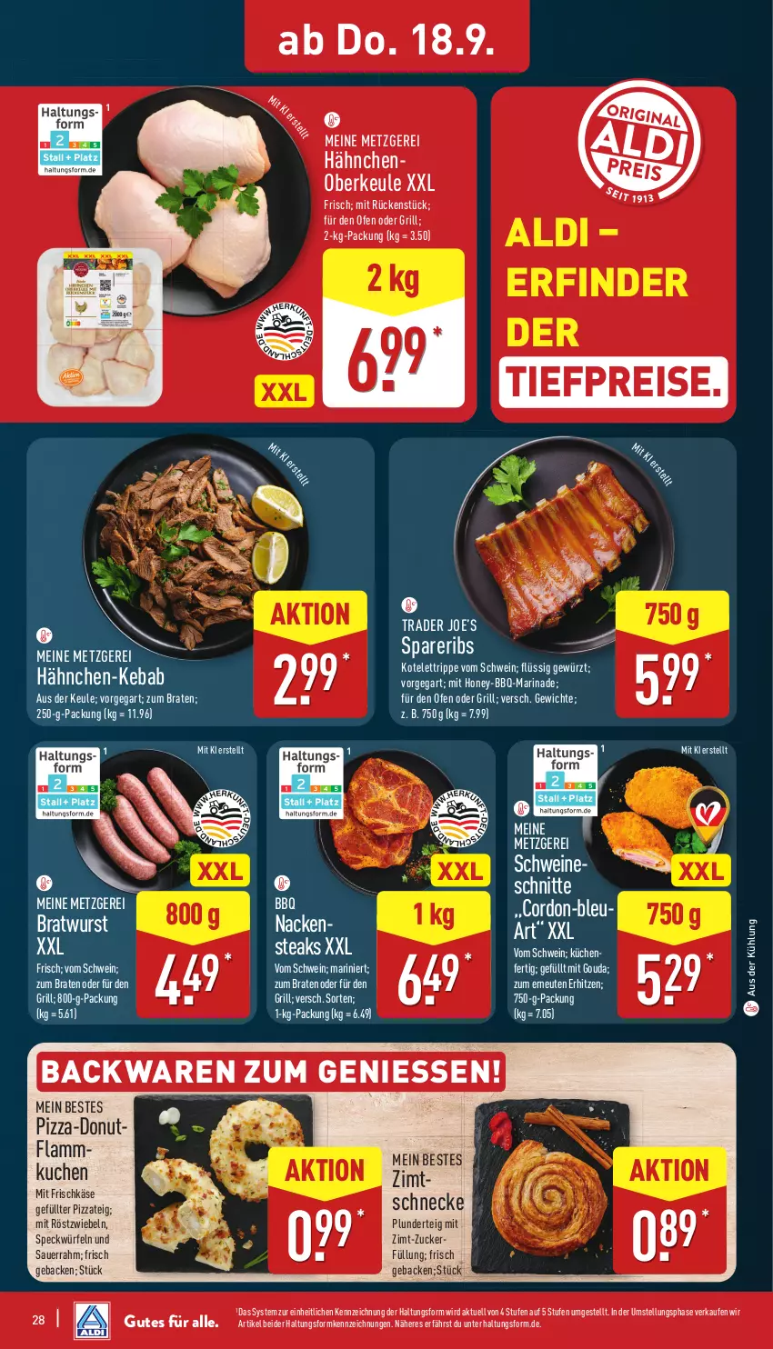 Aktueller Prospekt Aldi Nord - Von Montag - von 15.09 bis 20.09.2025 - strona 28 - produkty: aldi, auer, backwaren, bio, braten, bratwurst, Donut, eis, flammkuchen, frischkäse, geback, gewürz, gouda, grill, Käse, kotelett, küche, Küchen, kuchen, lamm, marinade, mit gouda, mit röstzwiebeln, Nackensteak, nackensteaks, Ofen, pizza, Pizzateig, Plunder, reis, röstzwiebeln, Sauerrahm, schwein, schweine, spareribs, Speck, steak, steaks, Ti, tiefpreis, wein, weine, würfel, wurst, zucker, zwiebel, zwiebeln