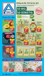 Gazetka promocyjna Aldi Nord - Von Montag - Gazetka - ważna od 20.09 do 20.09.2025 - strona 1 - produkty: aldi, angebot, angebote, Anzug, auer, Bau, Bauer, bett, bio, Cashew, chips, decke, disney, eier, eis, Elan, flasche, fleisch, garnitur, gin, hackfleisch, karamell, kartoffel, Käse, Kinder, kiwi, kiwifruit, lachs, leine, lorenz, mac, mandel, Mandelmus, nuss, Overall, reis, ring, saltletts, sauce, sirup, Spezi, tee, Ti, trolli, ZTE