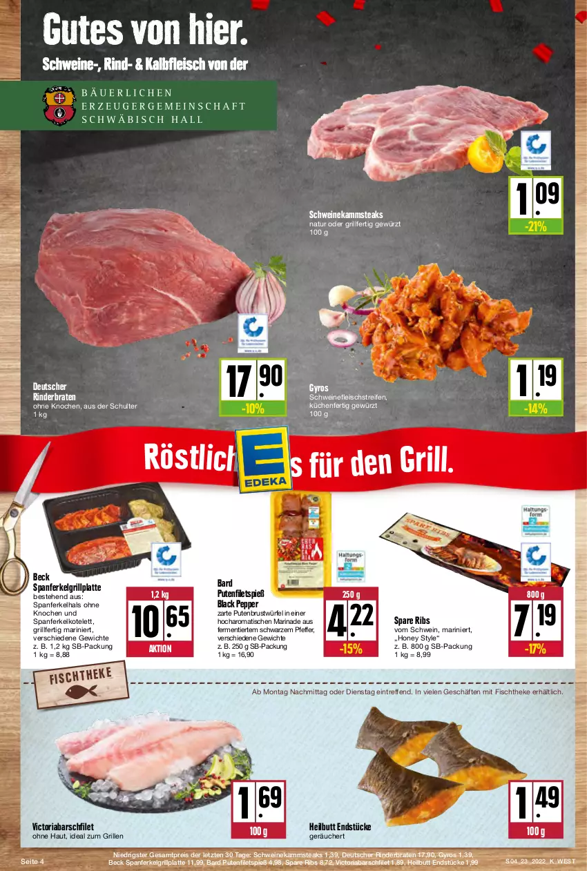 Aktueller Prospekt Kupsch - Angebote der Woche - von 07.06 bis 11.06.2022 - strona 4 - produkty: braten, eis, filet, filets, fisch, fischtheke, fleisch, gewürz, grill, grillplatte, gyros, ideal zum grillen, Kalbfleisch, kotelett, küche, Küchen, lack, latte, LG, marinade, natur, pfeffer, pute, putenbrust, reifen, reis, Ria, rind, rinder, rinderbraten, schwein, schweine, schweinefleisch, spare ribs, steak, steaks, Ti, tisch, wein, weine, würfel, ZTE