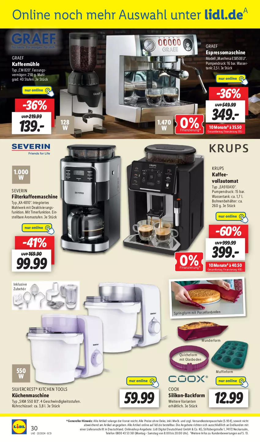 Aktueller Prospekt Lidl - Aktionsprospekt - von 21.05 bis 25.05.2024 - strona 36 - produkty: angebot, angebote, auto, Backform, Behälter, bohne, bohnen, dell, eis, elle, espresso, filterkaffee, kaffee, Kaffeemühle, krups, küche, Küchen, küchenmaschine, LG, Mastu, Mode, Muffin, Muffinform, ndk, Quiche, reis, rel, Ria, ring, Rührschüssel, Schal, Schale, schüssel, severin, silvercrest, Springform, telefon, Ti, timer, uhr, wasser, wassertank