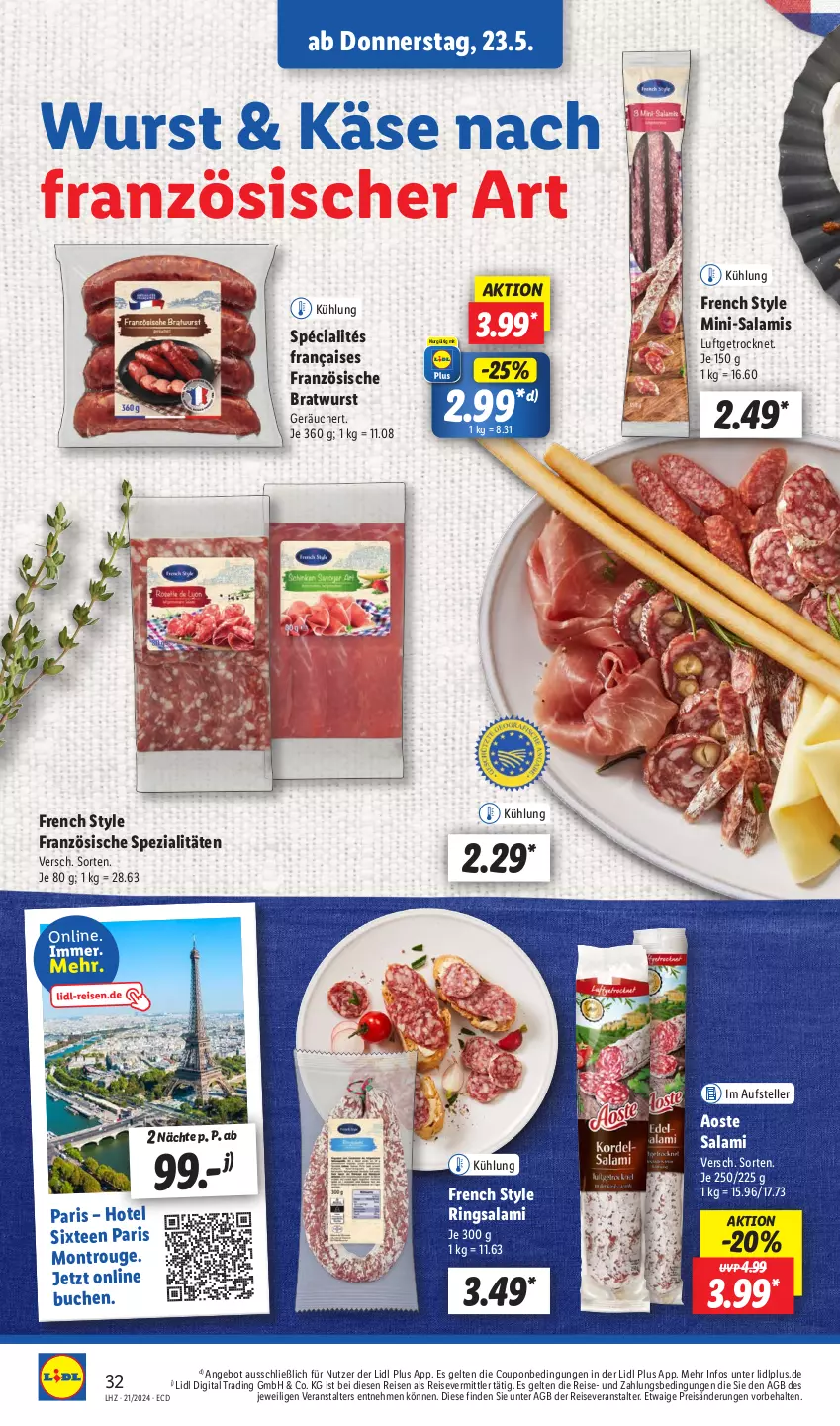 Aktueller Prospekt Lidl - Aktionsprospekt - von 21.05 bis 25.05.2024 - strona 38 - produkty: angebot, bratwurst, buch, coupon, eis, elle, Käse, Mini-Salami, reis, reiseveranstalter, ring, rouge, salami, Spezi, tee, teller, Ti, wurst