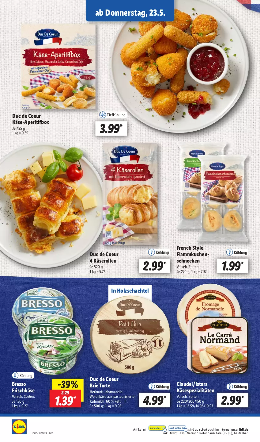 Aktueller Prospekt Lidl - Aktionsprospekt - von 21.05 bis 25.05.2024 - strona 42 - produkty: aperitif, bresso, brie, flammkuchen, frischkäse, Holz, Käse, kuchen, lamm, milch, ndk, Schal, Schale, Spezi, Ti, torte, weichkäse