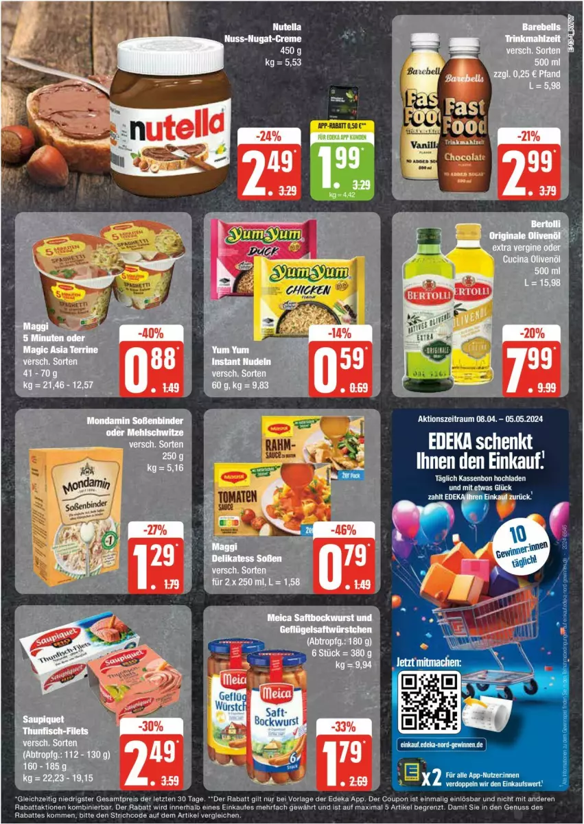 Aktueller Prospekt Edeka - Prospekte - von 22.04 bis 27.04.2024 - strona 13 - produkty: bockwurst, coupon, deka, eis, LG, mehl, mondamin, nuss, reis, saft, Soße, Ti, wurst, ZTE