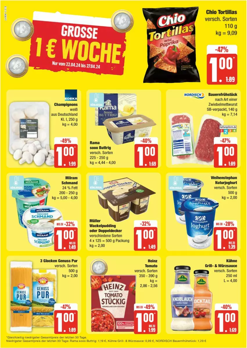 Aktueller Prospekt Edeka - Prospekte - von 22.04 bis 27.04.2024 - strona 2 - produkty: auer, Bau, Bauer, eis, grill, Kühne, rama, reis, sauce, Ti, tortilla, tortillas, würzsauce, ZTE