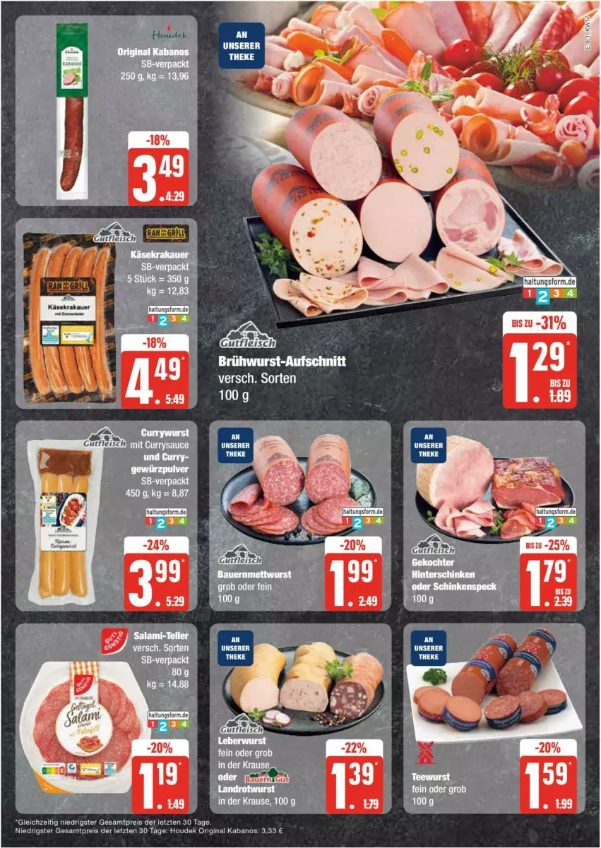 Aktueller Prospekt Edeka - Prospekte - von 22.04 bis 27.04.2024 - strona 9 - produkty: aufschnitt, Brühwurst, eis, gin, houdek, kabanos, reis, Ti, wurst, ZTE