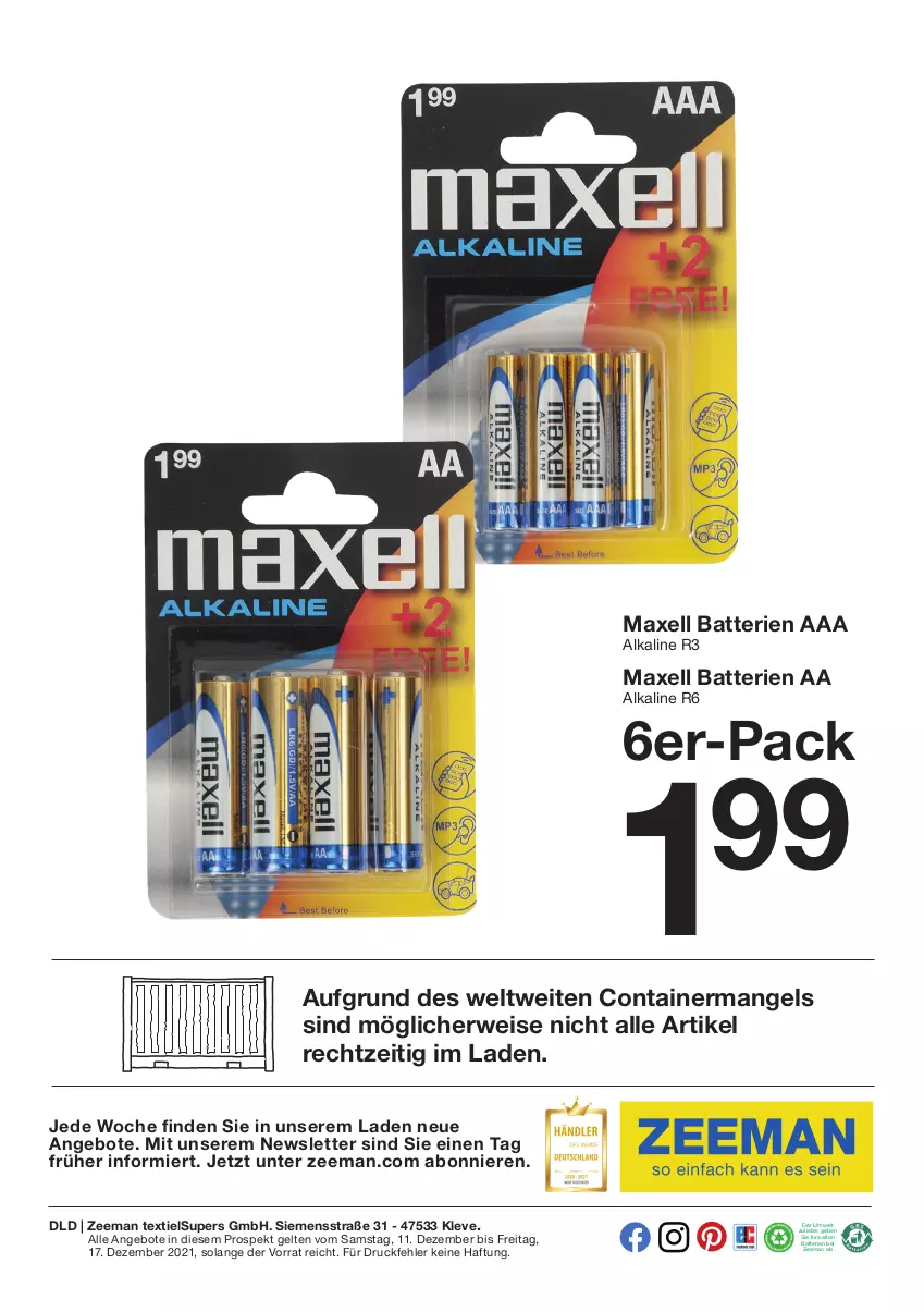 Aktueller Prospekt Zeeman - Prospekte - von 11.12 bis 17.12.2021 - strona 8 - produkty: angebot, angebote, axe, batterie, batterien, Container, eis, rwe, siemens, Ti