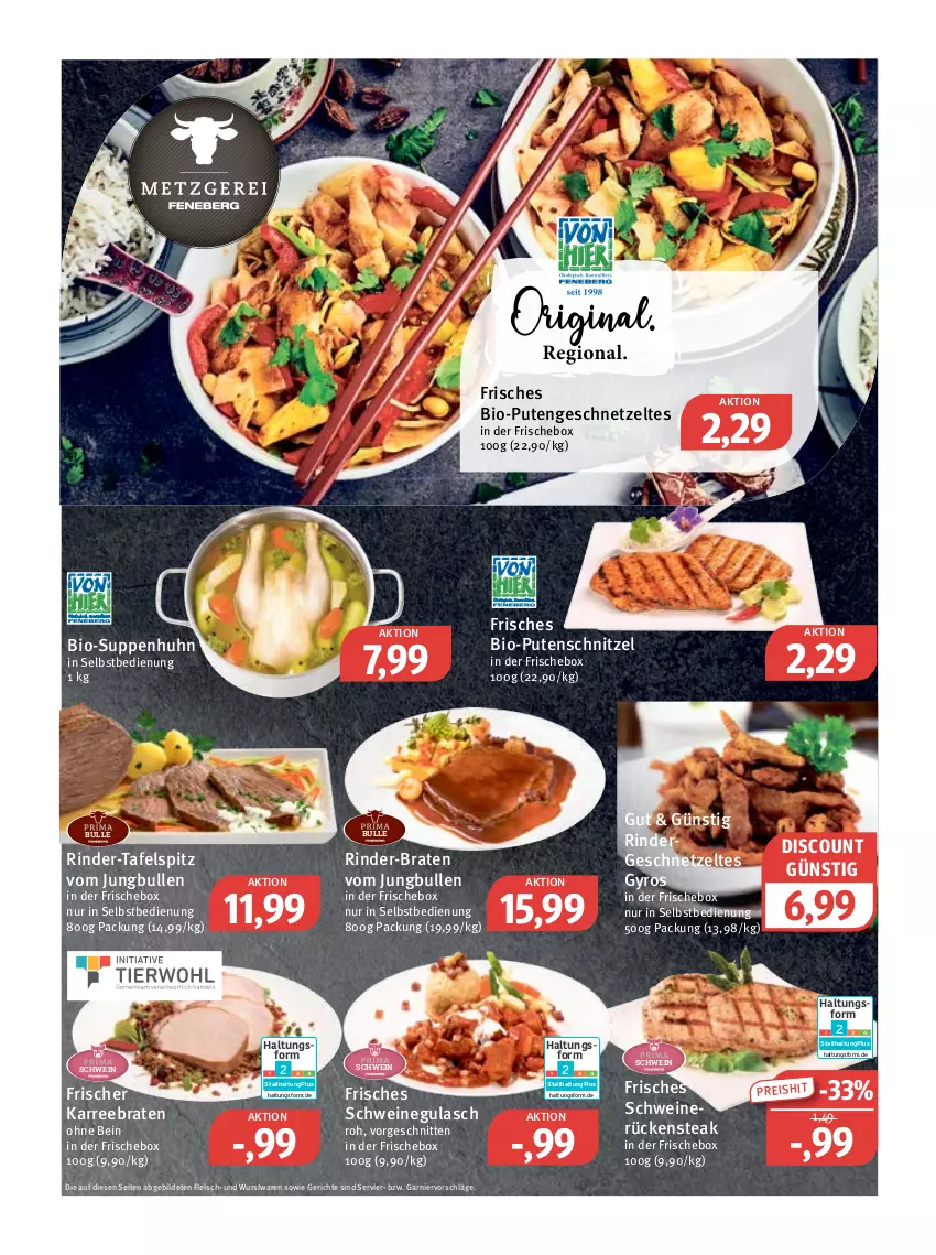 Aktueller Prospekt Feneberg - Prospekte - von 24.11 bis 26.11.2022 - strona 2 - produkty: bio, braten, discount, eis, fleisch, garnier, geschnetzeltes, gulasch, gyros, jungbullen, pute, Putengeschnetzeltes, putenschnitzel, reis, rind, rinder, Rindergeschnetzeltes, Rückensteak, schnitten, schnitzel, schwein, schweine, schweinegulasch, schweinerücken, steak, suppe, suppen, Suppenhuhn, tafelspitz, Ti, wein, weine, wurst, Zelt