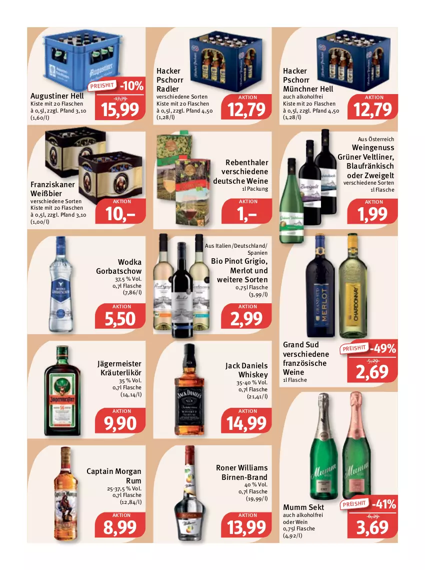 Aktueller Prospekt Feneberg - Prospekte - von 24.11 bis 26.11.2022 - strona 20 - produkty: alkohol, bier, bio, Birnen, Cap, captain morgan, eis, flasche, franziskaner, Germ, Gorbatschow, grand sud, grüner veltliner, hacker pschorr, jack daniel, jack daniels, jägermeister, kräuter, kräuterlikör, likör, Meister, merl, merlot, mumm, nuss, Pinot, pinot grigio, radler, reis, rum, sekt, Ti, wein, weine, whiskey, Williams Birne, wodka, Zweigelt