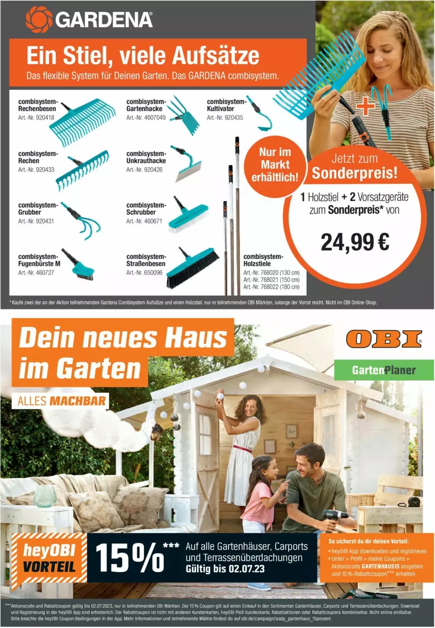 Aktueller Prospekt Obi - Prospekte - von 04.06 bis 30.06.2023 - strona 8 - produkty: bett, bürste, Carport, eis, Fugenbürste, gardena, Garten, Holz, Kraut, reis, Terrassenüberdachung, Ti