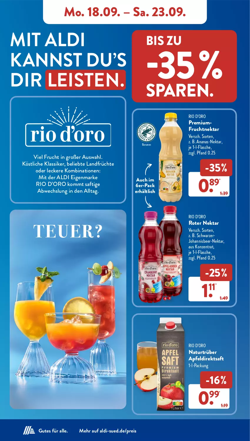 Aktueller Prospekt AldiSud - NÄCHSTE WOCHE - von 18.09 bis 23.09.2023 - strona 8 - produkty: aldi, ananas, apfel, Apfeldirektsaft, banane, bananen, direktsaft, eis, flasche, frucht, früchte, natur, Nektar, reis, saft, Ti