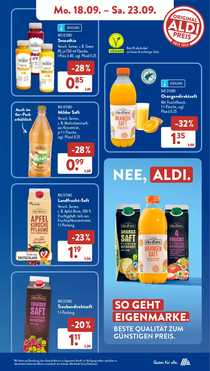 Aktueller Prospekt AldiSud - NÄCHSTE WOCHE - von 18.09 bis 23.09.2023 - strona 9 - produkty: aldi, alle artikel ohne dekoration, apfel, dekoration, direktsaft, eis, flasche, fleisch, frucht, fruchtfleisch, fruchtsaft, mit frucht, Multivitaminsaft, orange, orangen, reis, saft, smoothie, Ti, trauben, vita, ZTE