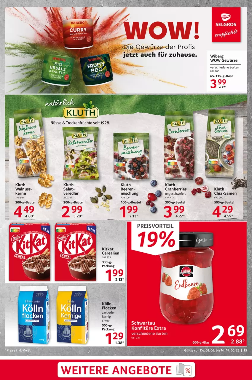 Aktueller Prospekt Selgros - Food - von 08.06 bis 14.06.2023 - strona 15 - produkty: beere, beeren, beutel, cerealien, chia, cranberries, eis, gewürz, kitkat, kölln, nuss, preisvorteil, reis, tee, walnuss