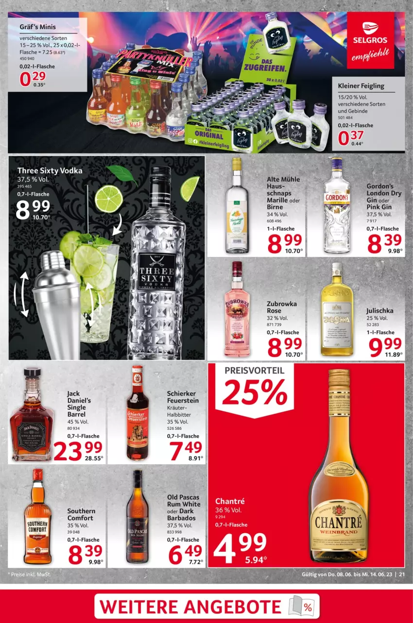 Aktueller Prospekt Selgros - Food - von 08.06 bis 14.06.2023 - strona 21 - produkty: Bad, eis, elle, flasche, gin, jack daniel, Jack Daniel’s, Julischka, kleiner feigling, kräuter, leine, preisvorteil, reis, rel, rum, Southern Comfort