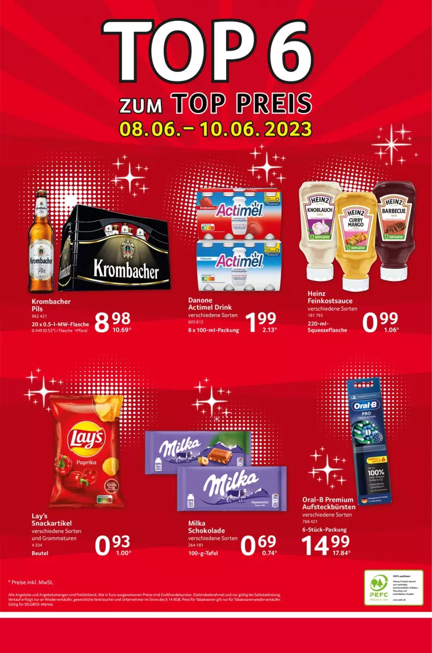 Aktueller Prospekt Selgros - Food - von 08.06 bis 14.06.2023 - strona 24 - produkty: actimel, actimel drink, angebot, angebote, aufsteckbürsten, beutel, bürste, bürsten, danone, danone actimel drink, drink, eis, feinkost, flasche, LG, milka, milka schokolade, mw-flasche, Rauch, reis, sauce, schoko, schokolade, snack, tee, Ti