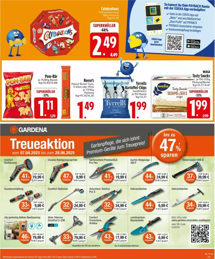 Aktueller Prospekt Edeka - Prospekte - von 05.05 bis 10.05.2025 - strona 11 - produkty: akku, beutel, blume, blumen, brause, butter, chips, deka, elle, gardena, Garten, Gartenschere, Kraut, payback, peanut butter, pom-bär, Reese's, Reinigung, rel, sac, säge, Schere, sesam, snack, snacks, teller, Ti, wasa