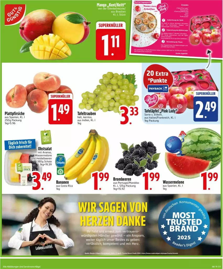 Aktueller Prospekt Edeka - Prospekte - von 05.05 bis 10.05.2025 - strona 13 - produkty: ananas, beere, beeren, heidelbeere, heidelbeeren, melone, obst, pfirsich, pfirsiche, Pink Lady, plattpfirsiche, rosen, salat, Schal, Schale, tafeläpfel, tafeltrauben, Ti, trauben, wasser, wassermelone