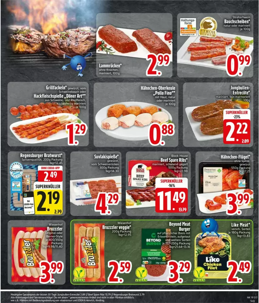 Aktueller Prospekt Edeka - Prospekte - von 05.05 bis 10.05.2025 - strona 19 - produkty: Bau, bruzzzler, burger, deka, eis, erbsen, fleisch, jungbullen, lamm, Lammrücken, natur, Pollo Fino, rind, rindfleisch, schwein, schweine, Schweinebauch, schweinerücken, spitzenqualität, wein, weine