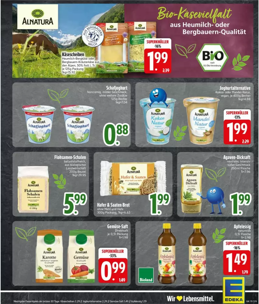 Aktueller Prospekt Edeka - Prospekte - von 05.05 bis 10.05.2025 - strona 21 - produkty: agaven, apfel, apfelessig, auer, ball, Bau, Bauer, Becher, brot, dicksaft, direktsaft, eis, ente, essig, flasche, hafer, Heu, heumilch, joghur, joghurt, Käse, käsescheiben, kokos, mac, mandel, milch, natur, reis, saft, tee, Ti, ZTE