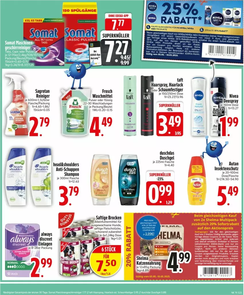 Aktueller Prospekt Edeka - Prospekte - von 05.05 bis 10.05.2025 - strona 25 - produkty: aktionspreis, alleinfuttermittel, arla, Autan, beutel, Brock, coupon, coupons, deo, deospray, duschdas, duschgel, eis, flasche, fleisch, Frosch, Haarlack, haarspray, insektenschutz, katzennahrung, lack, Lacke, nivea, reiniger, reis, saft, sagrotan, schaumfestiger, sekt, shampoo, sofortrabatt, Ti, waschmittel