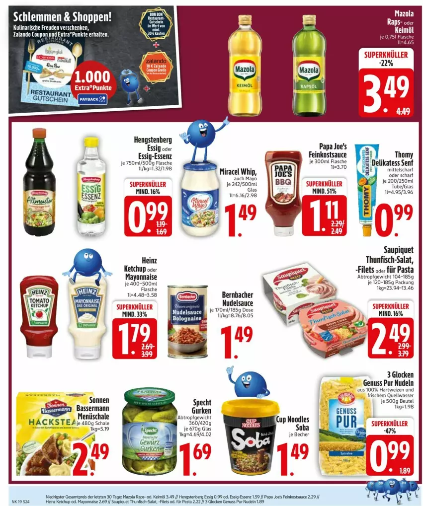 Aktueller Prospekt Edeka - Prospekte - von 05.05 bis 10.05.2025 - strona 26 - produkty: bernbacher, beutel, delikatess senf, eis, essig, feinkost, filet, filets, fisch, flasche, hartweizen, heinz, hengstenberg, keimöl, ketchup, mayonnaise, mazola, miracel, miracel whip, nudel, nudeln, nuss, Papa Joe's, pasta, reis, salat, sauce, saupiquet, Schal, Schale, senf, specht, tee, thunfisch, wasser, Yo, ZTE