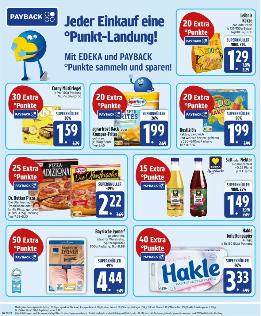 Aktueller Prospekt Edeka - Prospekte - von 05.05 bis 10.05.2025 - strona 4 - produkty: agrarfrost, beutel, corny, deka, die ofenfrische, Dr. Oetker, eis, flasche, hakle, hakle toilettenpapier, keks, kekse, leibniz, lyoner, müsli, Müsliriegel, Nektar, Ofen, papier, payback, pizza, reis, riegel, saft, salat, sandwich, schnitten, toilettenpapier, tradizionale, wurst, Yo, ZTE