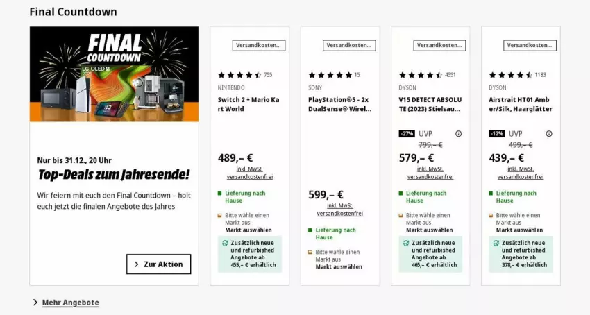 Aktueller Prospekt Saturn - Prospekte - von 22.12 bis 31.12.2025 - strona 1 - produkty: angebot, angebote, Dyson, eier, haarglätter, lays, ndk, nintendo, Nintendo Switch, PlayStation, rel, sony, Ti, uhr, versandkostenfrei