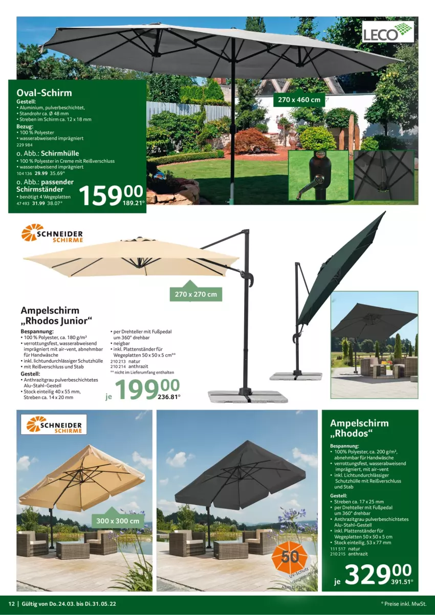 Aktueller Prospekt Selgros - Outdoor - von 24.03 bis 31.05.2022 - strona 12 - produkty: ampelschirm, creme, eis, elle, latte, natur, reis, rum, schirme, schirmständer, schutzhülle, teller, Ti, wasser