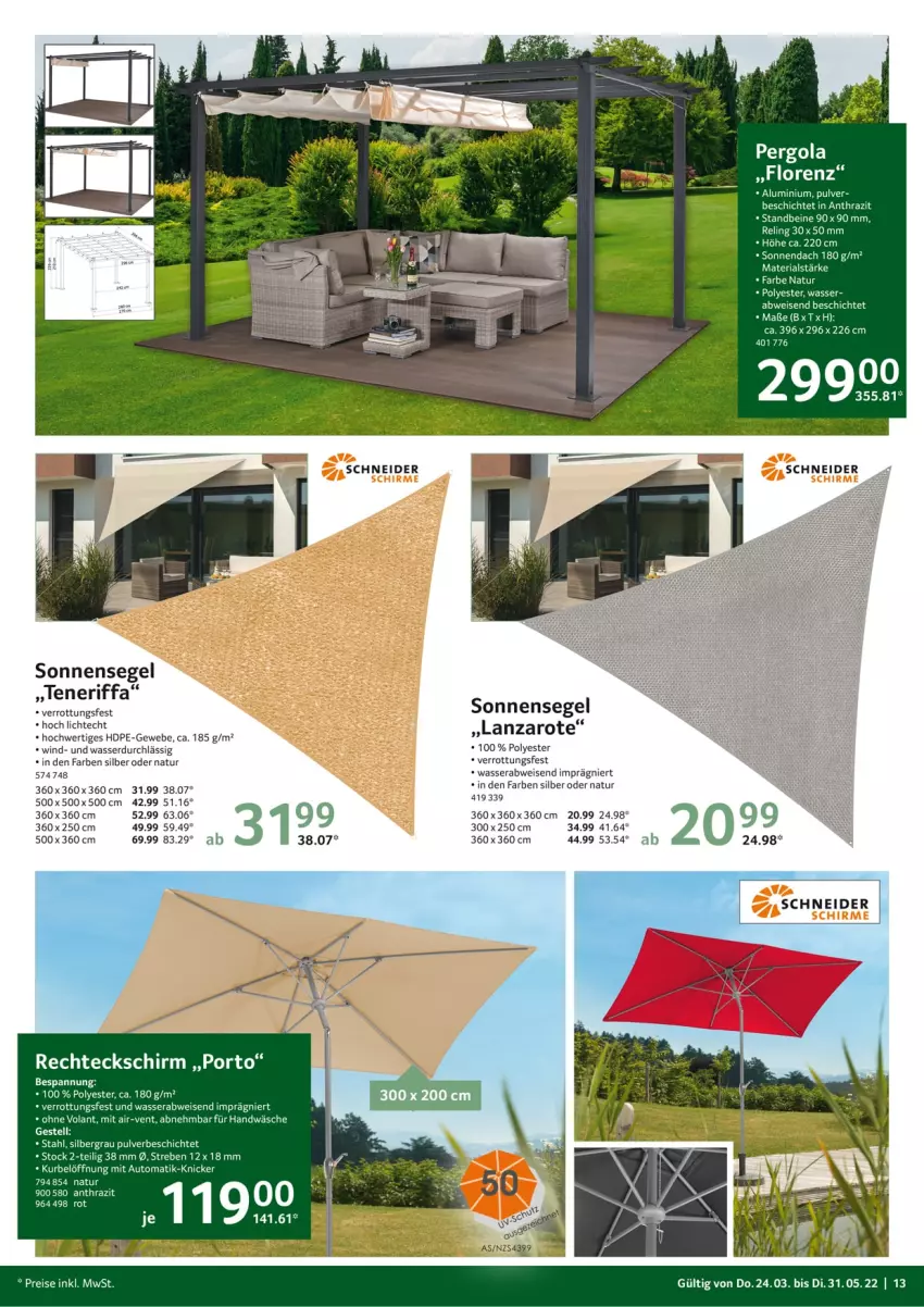 Aktueller Prospekt Selgros - Outdoor - von 24.03 bis 31.05.2022 - strona 13 - produkty: auto, eis, lorenz, natur, reis, Ria, sonnensegel, tee, Ti, wasser