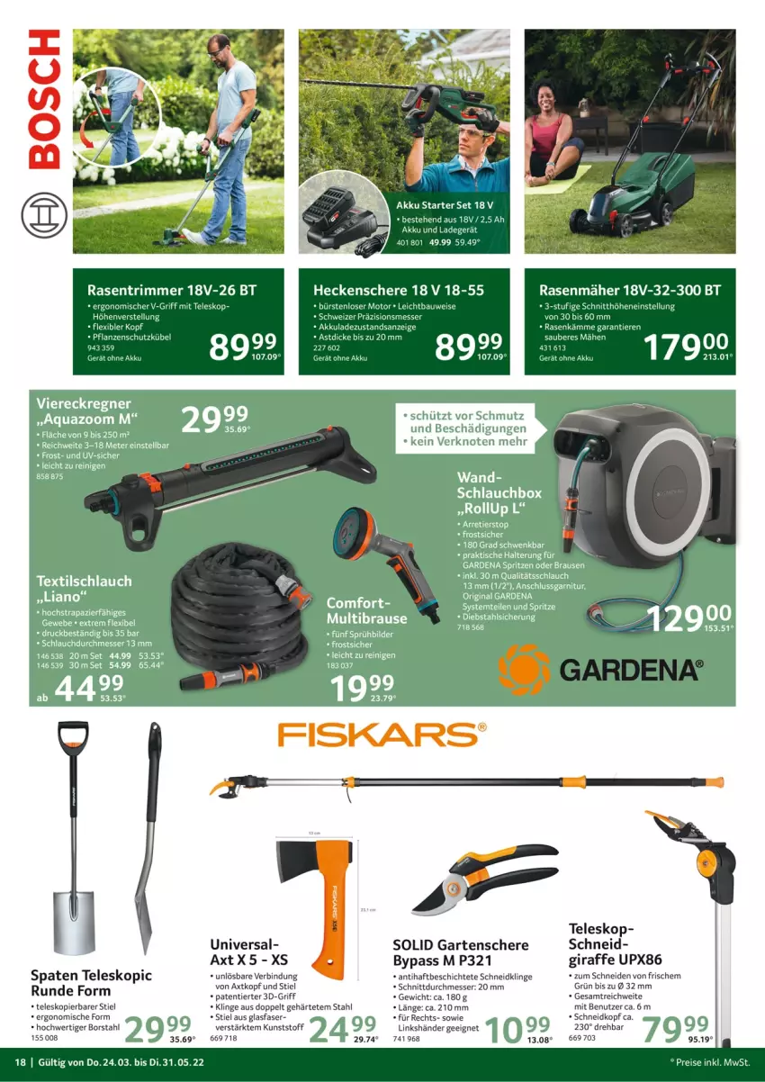 Aktueller Prospekt Selgros - Outdoor - von 24.03 bis 31.05.2022 - strona 18 - produkty: akku, aqua, Bau, brause, bürste, bürsten, eis, gardena, garnitur, Garten, Gartenschere, gin, heckenschere, ladegerät, messer, pflanze, pflanzen, rasen, rasenmäher, rasentrimmer, Schere, schlauch, Spaten, Teleskop, Ti, Tiere, tisch, Viereckregner