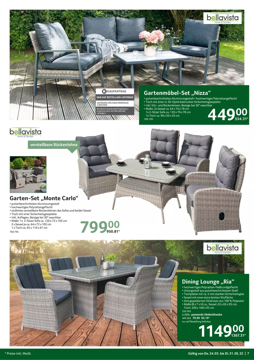 Aktueller Prospekt Selgros - Outdoor - von 24.03 bis 31.05.2022 - strona 7 - produkty: abdeckhaube, aluminiumgestell, eis, Garten, gartenmöbel, glasplatte, HP, kissen, latte, möbel, reis, rel, Ria, Rückenkissen, rückenlehne, sessel, sitzkissen, Ti, tisch, tischplatte