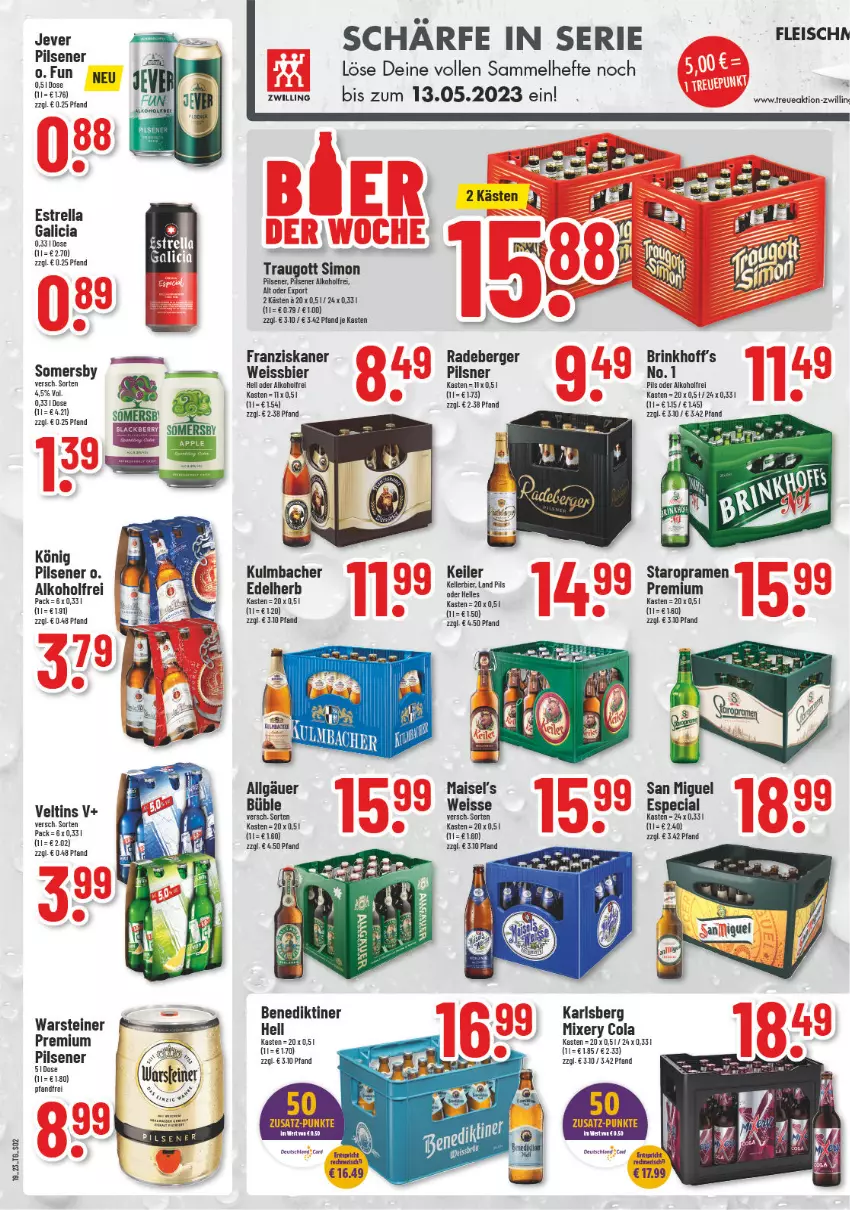 Aktueller Prospekt Trinkgut - von 08.05 bis 13.05.2023 - strona 2 - produkty: alkohol, Benediktiner, Berger, bier, cola, eis, elle, fleisch, franziskaner, Hefte, jever, jever pilsener, karlsberg, könig pilsener, LG, mais, Mixer, mixery, pils, pilsener, pilsner, radeberger, rel, sim, somersby, Staropramen, steiner, Ti, warsteiner, weissbier