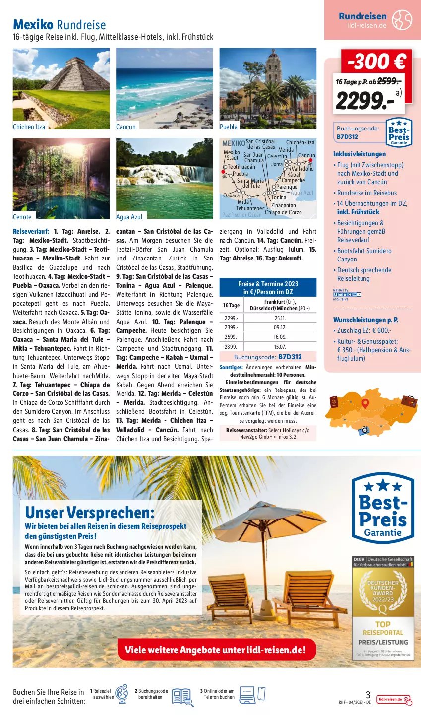 Aktueller Prospekt Lidl - Monatliche Reise-Highlights - von 29.03 bis 30.04.2023 - strona 3 - produkty: ACC, Anew, angebot, angebote, Bau, bestpreis, Brei, buch, chia, eis, erde, fisch, fische, Fischer, Heu, inklusivleistungen, monte, nuss, pril, reis, reiseveranstalter, reiseverlauf, Ria, rwe, telefon, Ti, tisch, Tulum, wasser, Yo