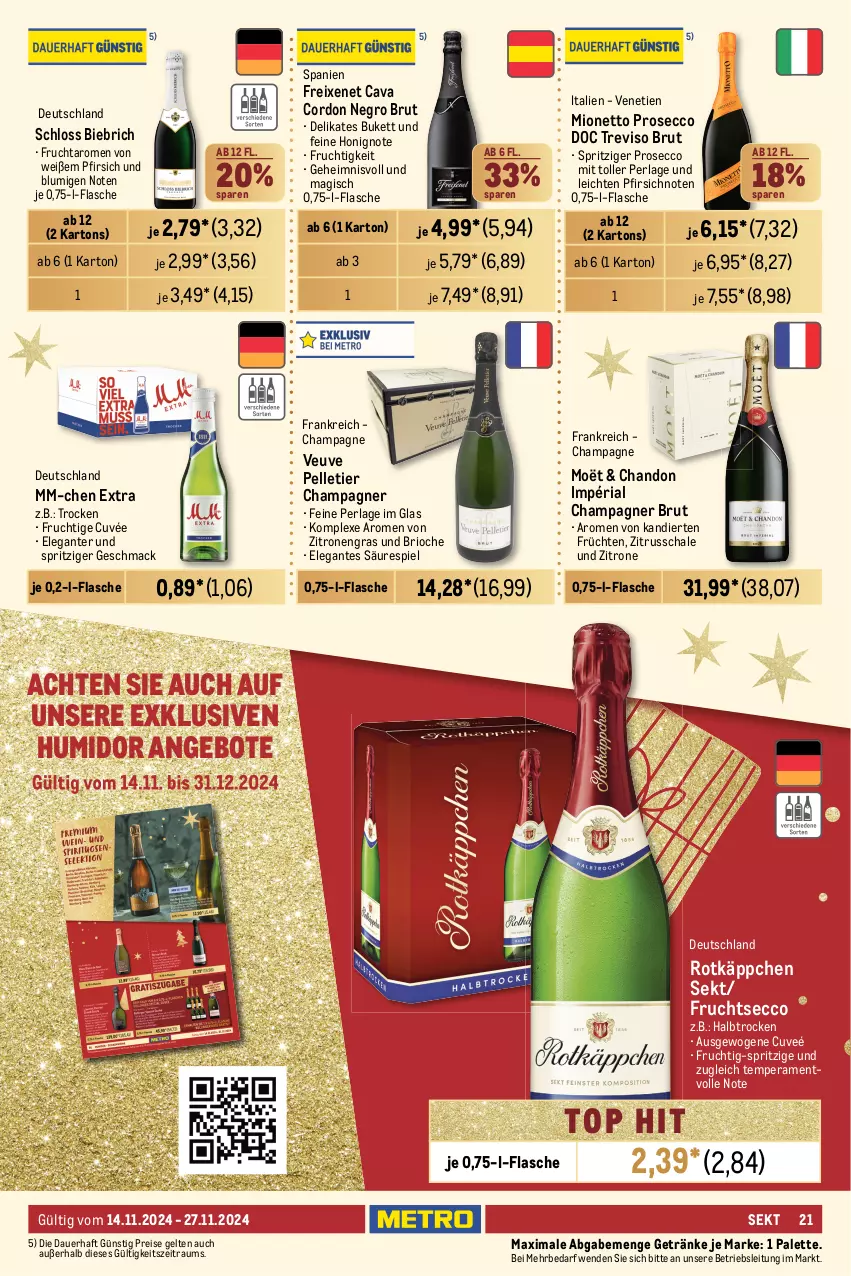 Aktueller Prospekt Metro - GastroJournal - von 14.11 bis 27.11.2024 - strona 21 - produkty: angebot, angebote, auer, beere, beeren, brut, casal garcia, cassis, Cava, champagne, champagner, chardonnay, cuvée, doppio passo, ecco, eis, elle, erde, flasche, freixenet, frucht, früchte, früchten, fruchtsecco, gallo, gallo family, getränk, getränke, Heu, Holz, honig, honigmelone, kirsch, mac, melone, Metro, mionetto, Müller, Müller-Thurgau, Palette, passo, perla, pfirsich, primitivo, prosecco, qualitätswein, reifen, reis, Ria, rotkäppchen, Schal, Schale, sekt, Ti, vanille, vinho verde, wein, zitrone, zitronen