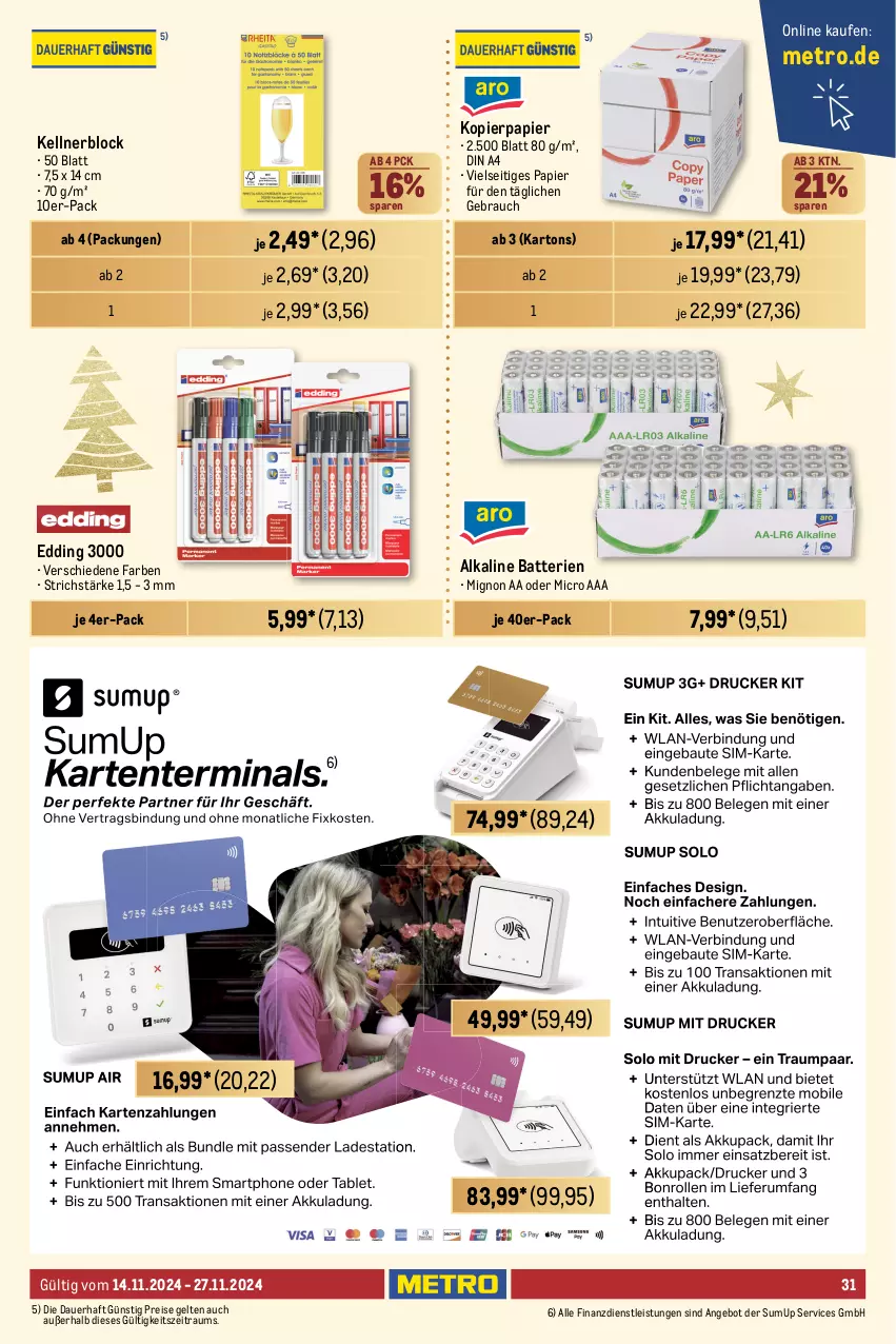 Aktueller Prospekt Metro - GastroJournal - von 14.11 bis 27.11.2024 - strona 31 - produkty: angebot, auer, batterie, batterien, decke, din a4, duni, eis, kopierpapier, Läufer, Metro, mitteldecke, papier, Rauch, reis, Serviette, servietten, Ti, tisch, tischläufer, tuc