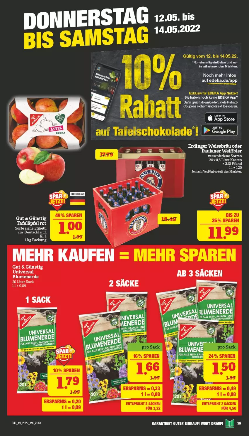 Aktueller Prospekt Marktkauf - Prospekt - von 08.05 bis 14.05.2022 - strona 43 - produkty: bier, blume, blumen, blumenerde, coupon, coupons, deka, eis, erde, erdinger, google play, Paula, paulaner, tafeläpfel, Ti