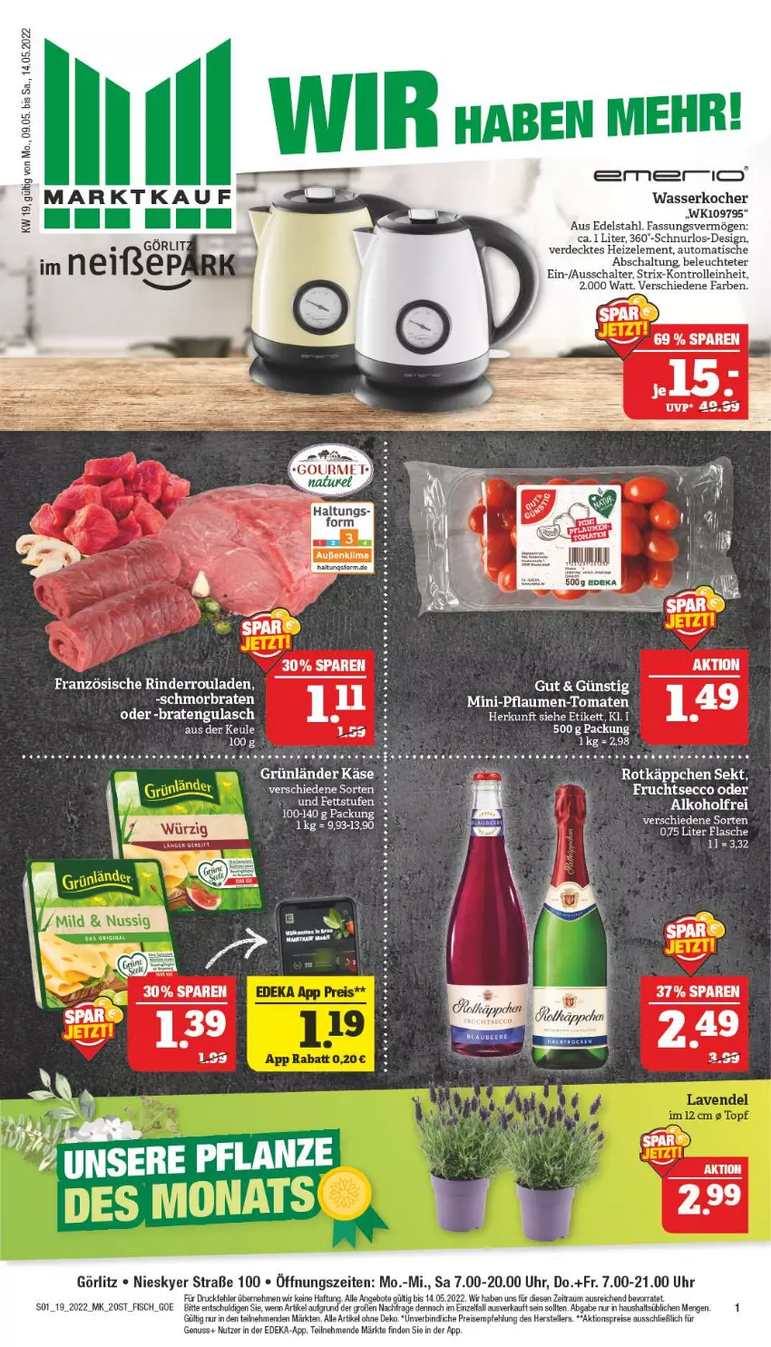 Aktueller Prospekt Marktkauf - Prospekt - von 08.05 bis 14.05.2022 - strona 5 - produkty: aktionspreis, angebot, angebote, auto, braten, deka, ecco, edelstahl, eis, elle, erde, fisch, flasche, grünländer, Käse, Kocher, Leuchte, nuss, pflanze, pflaume, pflaumen, Pflaumen-Tomaten, reis, rel, rollei, Schal, schmorbraten, tee, teller, Ti, tisch, tomate, tomaten, uhr, wasser, wasserkocher