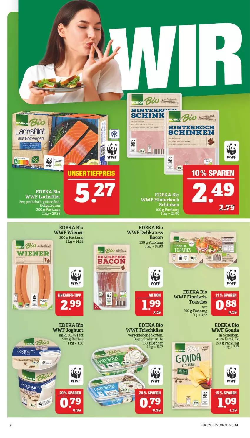 Aktueller Prospekt Marktkauf - Prospekt - von 08.05 bis 14.05.2022 - strona 8 - produkty: asti, bacon, Becher, bio, deka, doppelrahmstufe, edeka bio, filet, frischkäse, gouda, joghur, joghurt, Käse, lachs, lachsfilet, rwe, schinken, Ti, toast, wiener