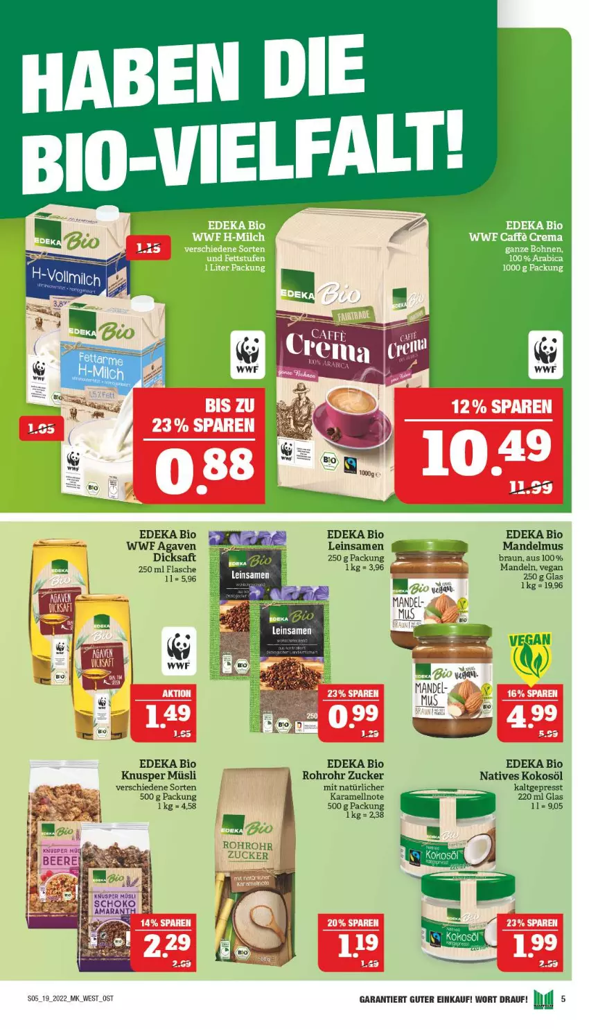 Aktueller Prospekt Marktkauf - Prospekt - von 08.05 bis 14.05.2022 - strona 9 - produkty: agaven, bio, bohne, bohnen, braun, caffe, deka, dicksaft, edeka bio, flasche, karamell, kokos, kokosöl, mandel, Mandelmus, mandeln, müsli, saft, schoko, Ti, zucker