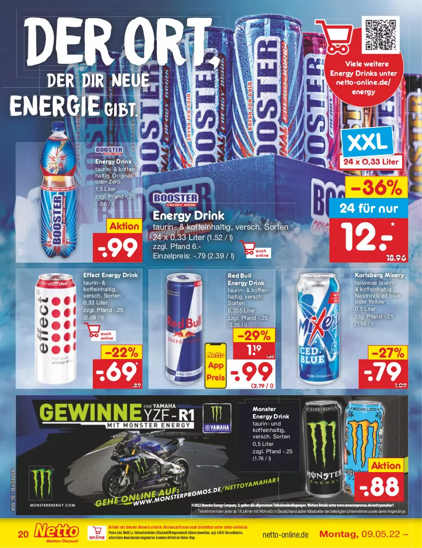 Aktueller Prospekt Netto Marken-Discount - Filial-Angebote - von 09.05 bis 14.05.2022 - strona 20 - produkty: drink, drinks, Effect, eis, energy drink, gin, karlsberg, karlsberg mixery, Mixer, mixery, monster, Monster Energy, ndk, red bull, reis, Ti