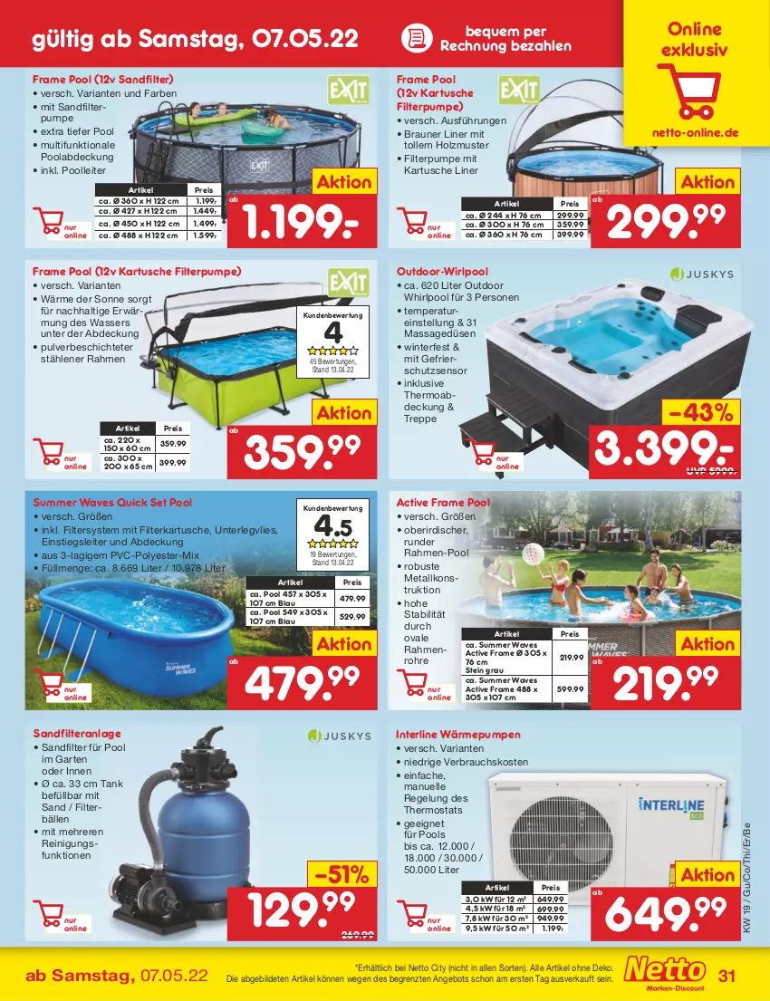 Aktueller Prospekt Netto Marken-Discount - Filial-Angebote - von 09.05 bis 14.05.2022 - strona 31 - produkty: angebot, braun, eis, elle, Filterbälle, Garten, Holz, pool, Rauch, Reinigung, reis, Ria, sandfilteranlage, thermostat, Ti, wasser, Whirlpool, ZTE