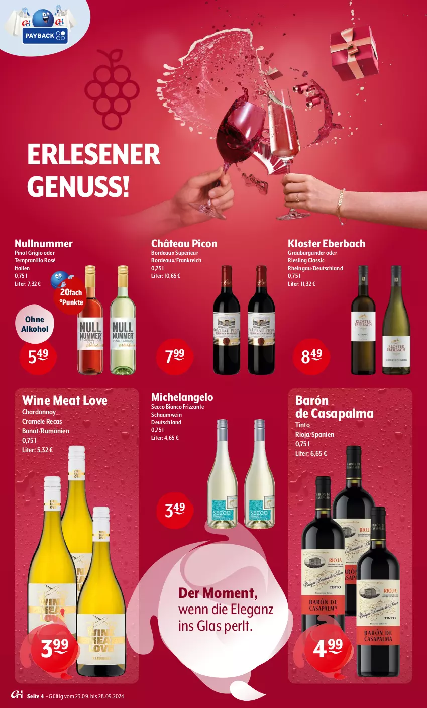 Aktueller Prospekt Getraenke Hoffmann - Prospekte - von 23.09 bis 28.09.2024 - strona 4 - produkty: alkohol, burgunder, chardonnay, ecco, Elan, frizzante, grauburgunder, Hela, Kloster Eberbach, nuss, ohne alkohol, Pinot, pinot grigio, riesling, rioja, rum, tempranillo, Ti, wein