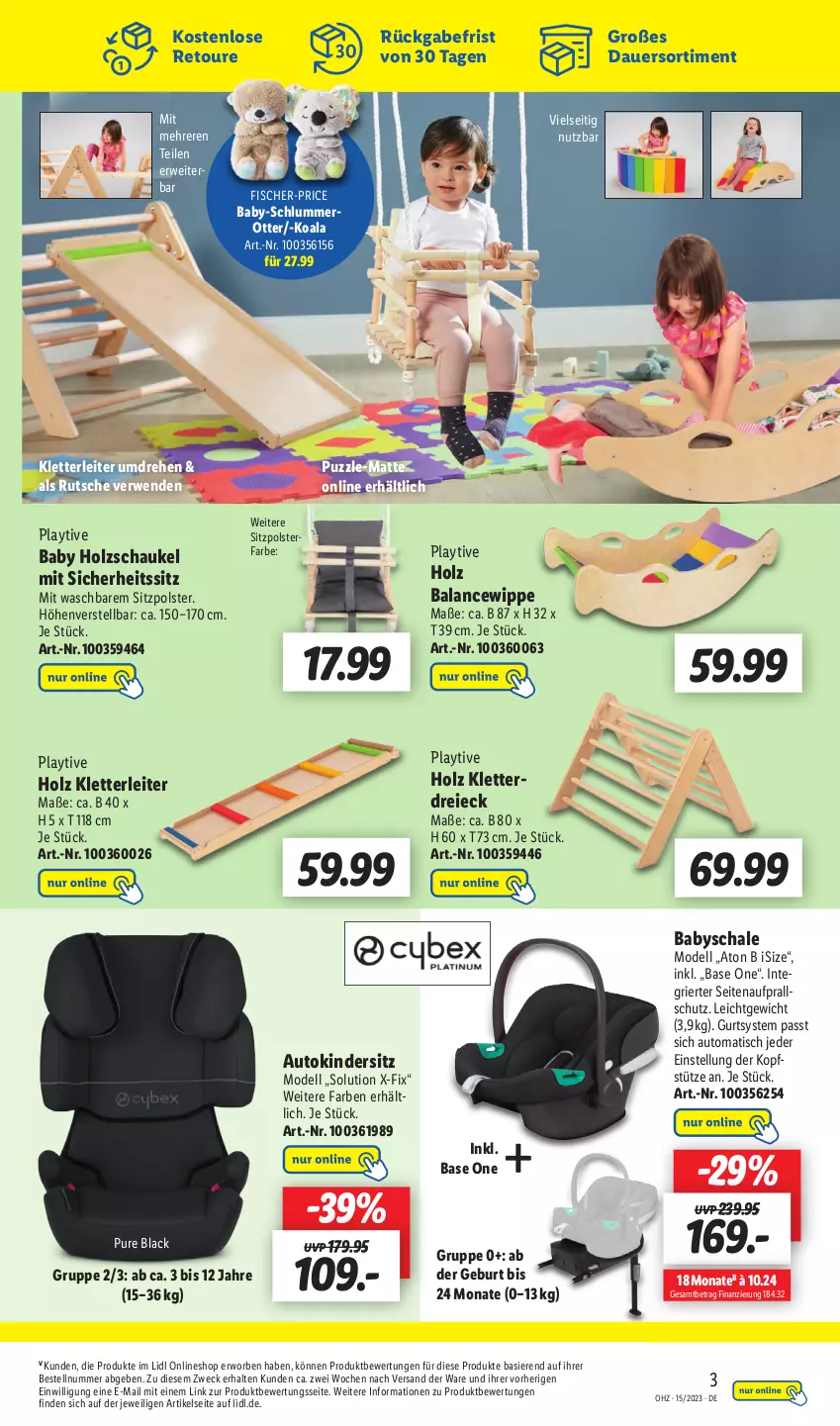 Aktueller Prospekt Lidl - Wochen-Highlights im Onlineshop - von 10.04 bis 16.04.2023 - strona 3 - produkty: auer, auto, dell, fisch, fische, Fischer, Holz, Kinder, Kindersitz, kopfstütze, lack, Mode, Puzzle, rwe, Schal, Schale, Schaukel, Ti, tisch, weck